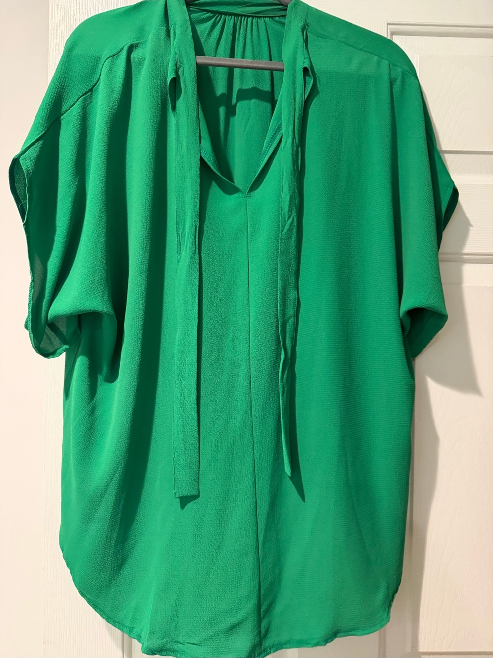 Women’s Mock Neck Tie Blouse  - Kelly Green